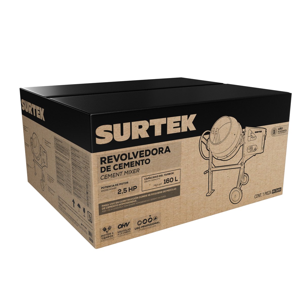 Revolvedora de cemento a gasolina 160 L, 2.5 HP Surtek - Image 2