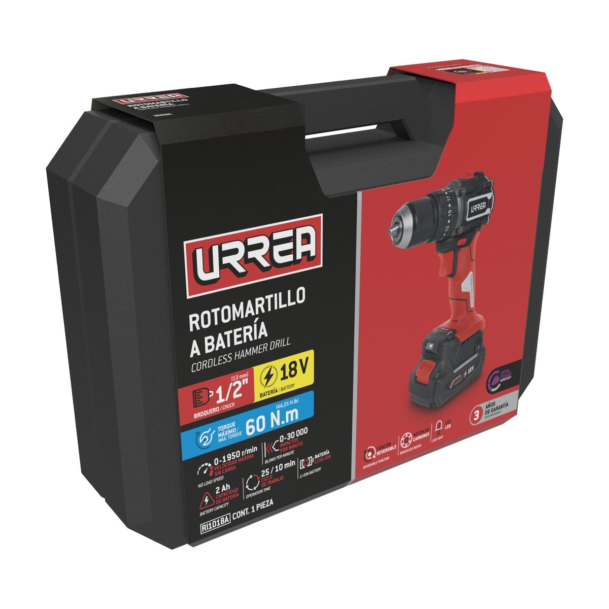Rotomartillo de impacto 1/2" bat Litio-ion 18 V 60 Nm Urrea - Image 2