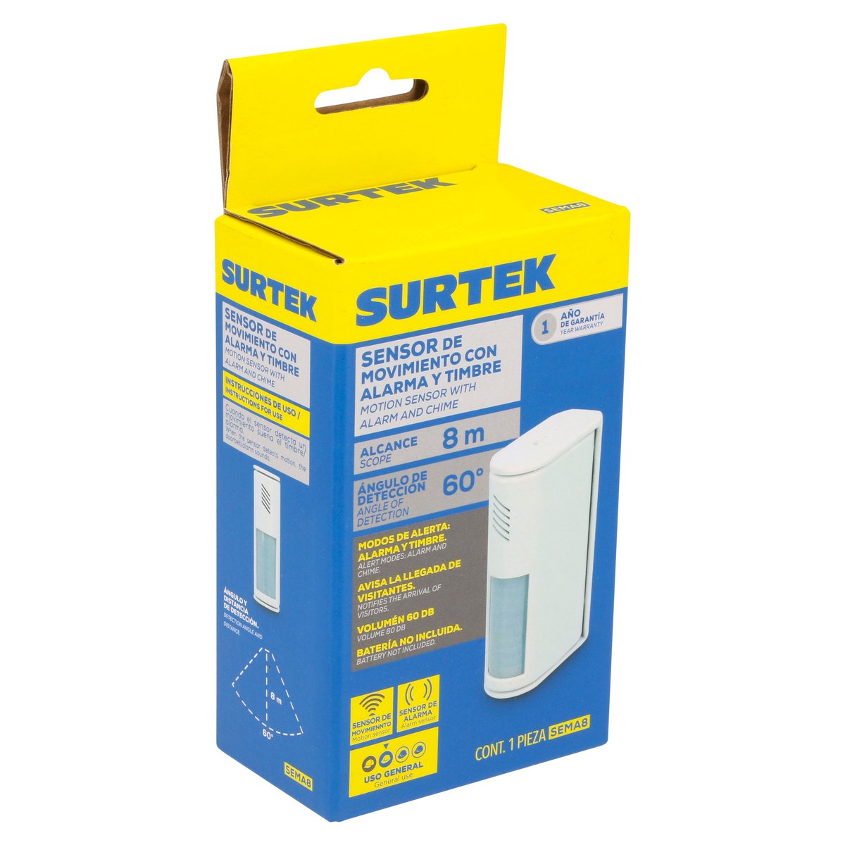 Sensor de movimiento con alarma, 8 m Surtek - Image 2