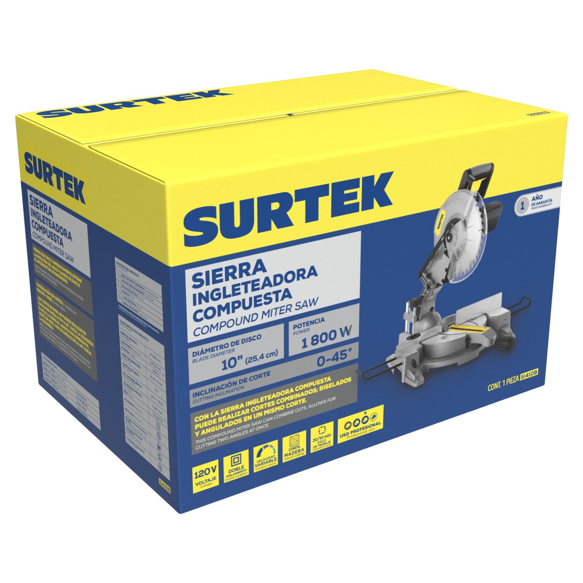 Sierra de inglete compuesta 10" 1800 W Surtek - Image 2