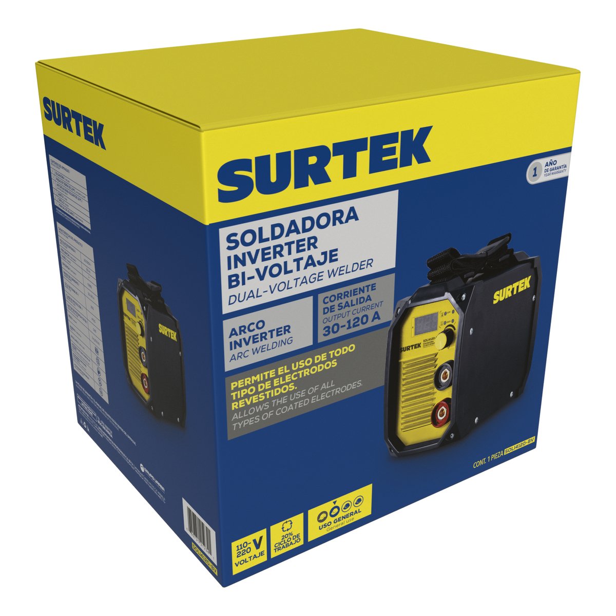 Soldadora inverter para electrodos de 1 fase bi voltaje 110 - 220 V, 120 A Surtek - Image 2