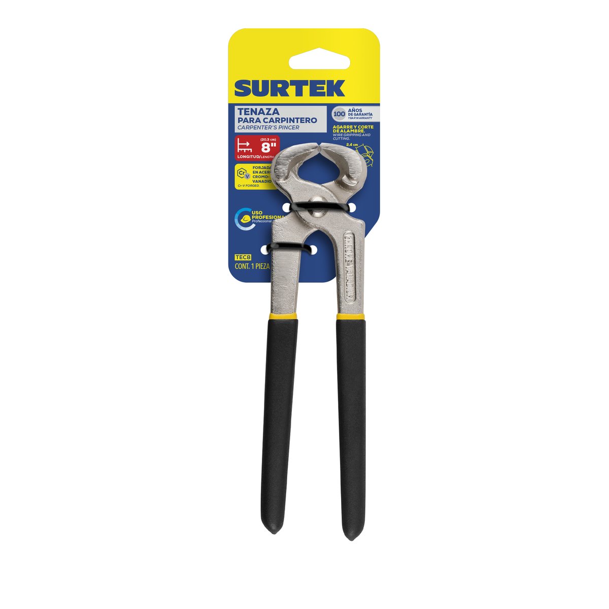 Tenaza para carpintero mango con doble recubrimiento 8" Surtek - Image 2