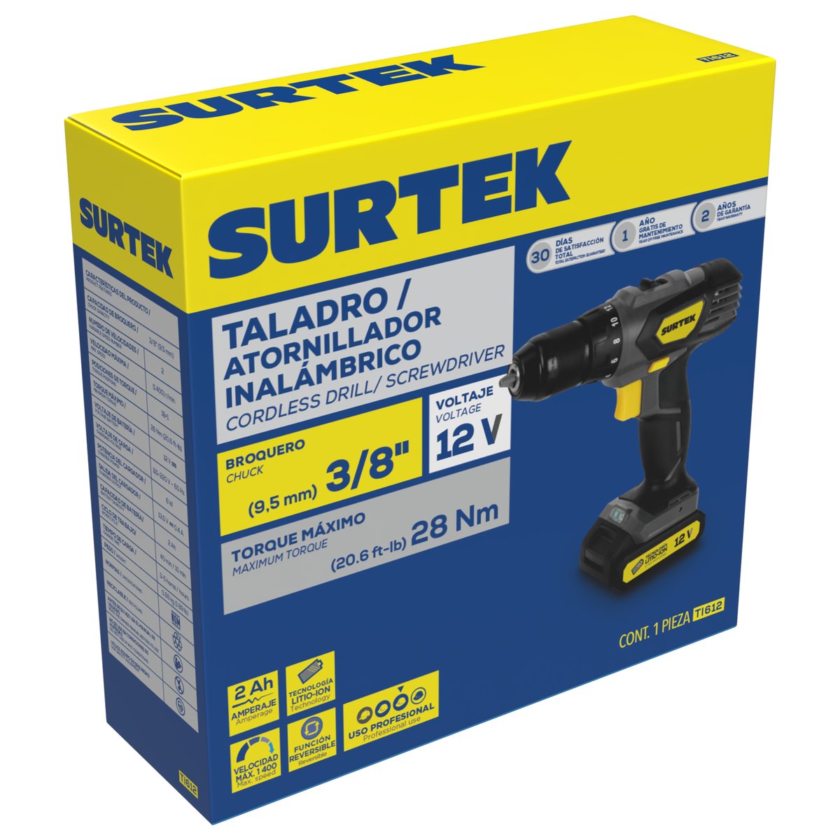 Taladro/atornillador 3/8" batería de Li-ion 12 V 28 Nm Surtek - Image 2