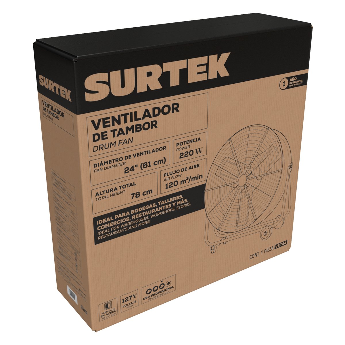 Ventilador de tambor 2 velocidades, 24" Surtek - Image 2