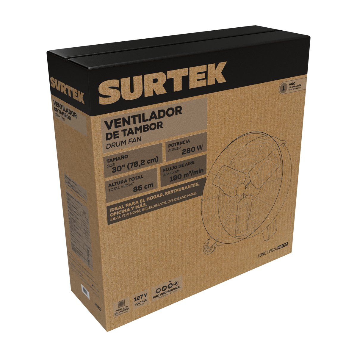 Ventilador de tambor 2 velocidades, 30" Surtek - Image 2