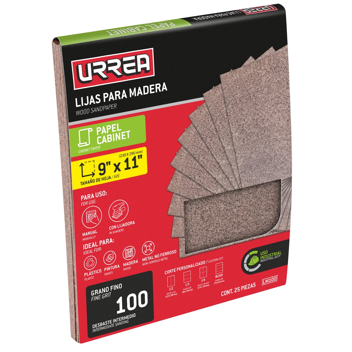 25 Pza Lija de papel cabinet para madera, grano 100 Urrea - Image 2