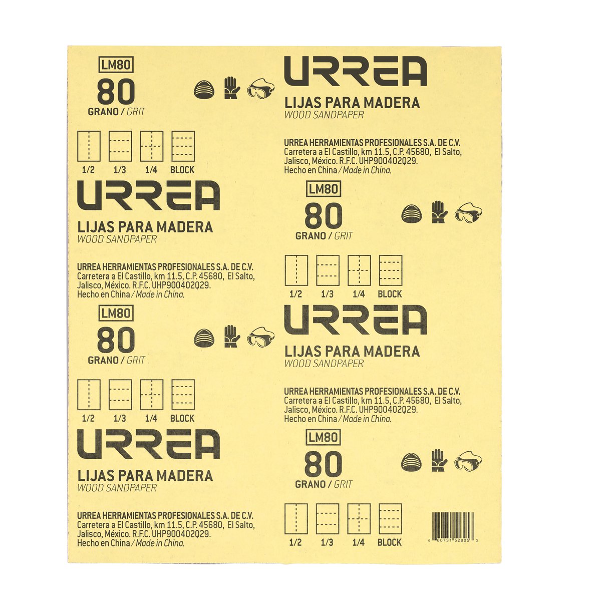 25 Pza Lija de papel cabinet para madera, grano 80 Urrea - Image 2