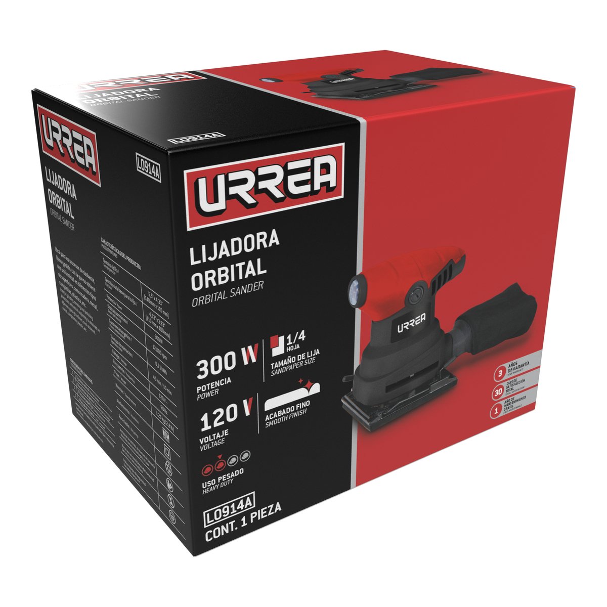 Lijadora orbital 1/4 de hoja 300 W 120 V, 12000 RPM Urrea - Image 2
