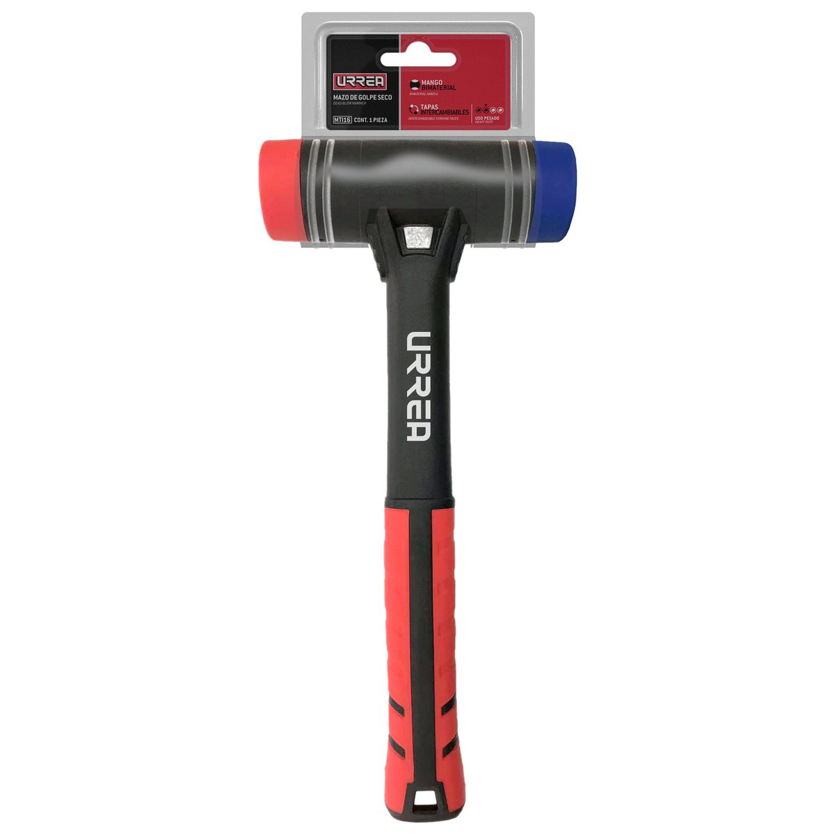 Mazo de golpe seco con mango Rubber grip tapas intercambiables 16 oz Urrea - Image 2