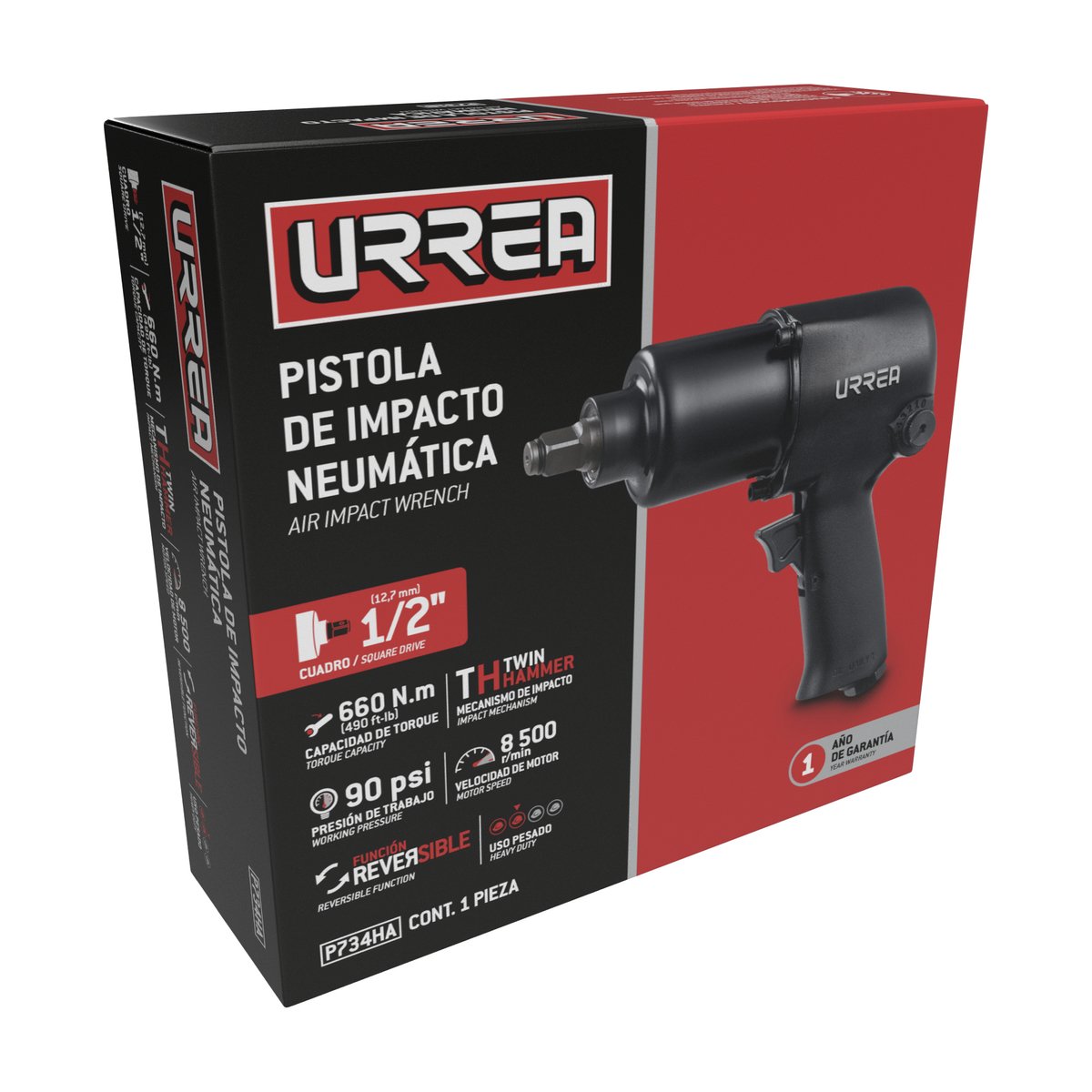 Pistola de impacto neumática cuadro de 1/2" 490 Ft-lb composite sistema twin hammer Urrea - Image 2