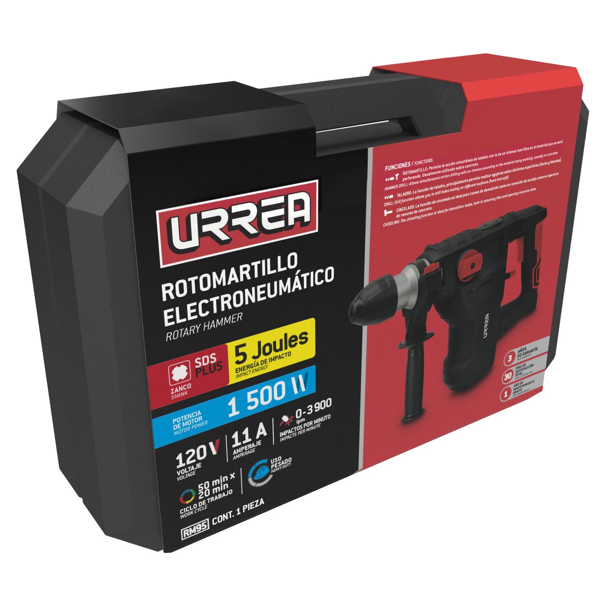 Rotomartillo electroneumático SDS Plus 1320 W, 120 V, 5J, 0-800 RPM Urrea - Image 2