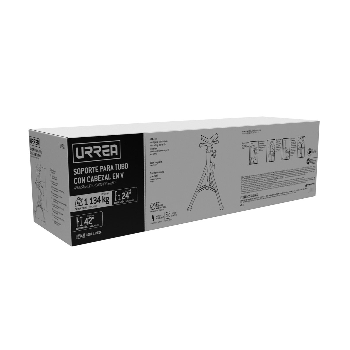 Soporte para tubo con cabezal en V ajustable de 24" a 42" Urrea - Image 2
