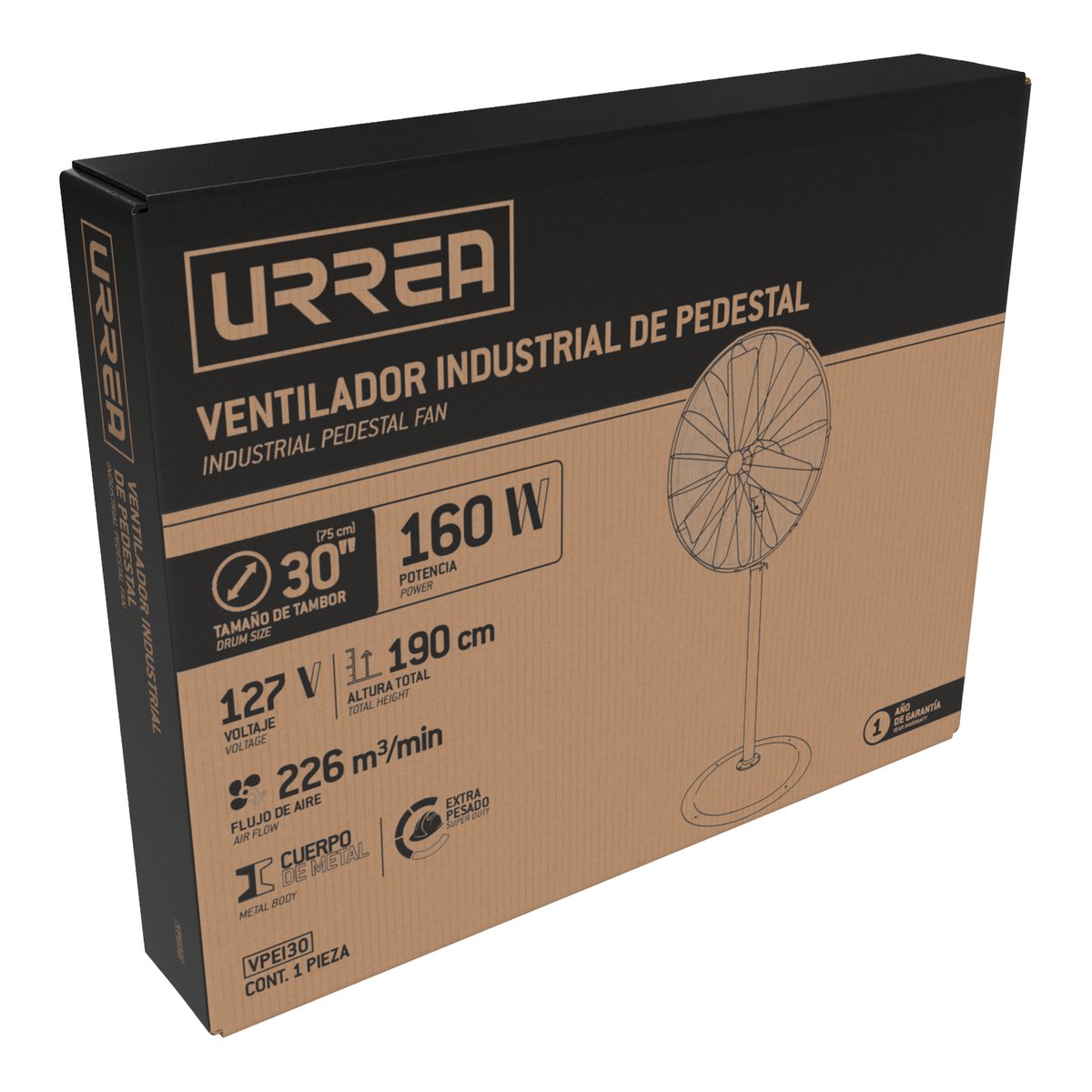 Ventilador de pedestal industrial 3 velocidades, 30" Urrea - Imagen 2