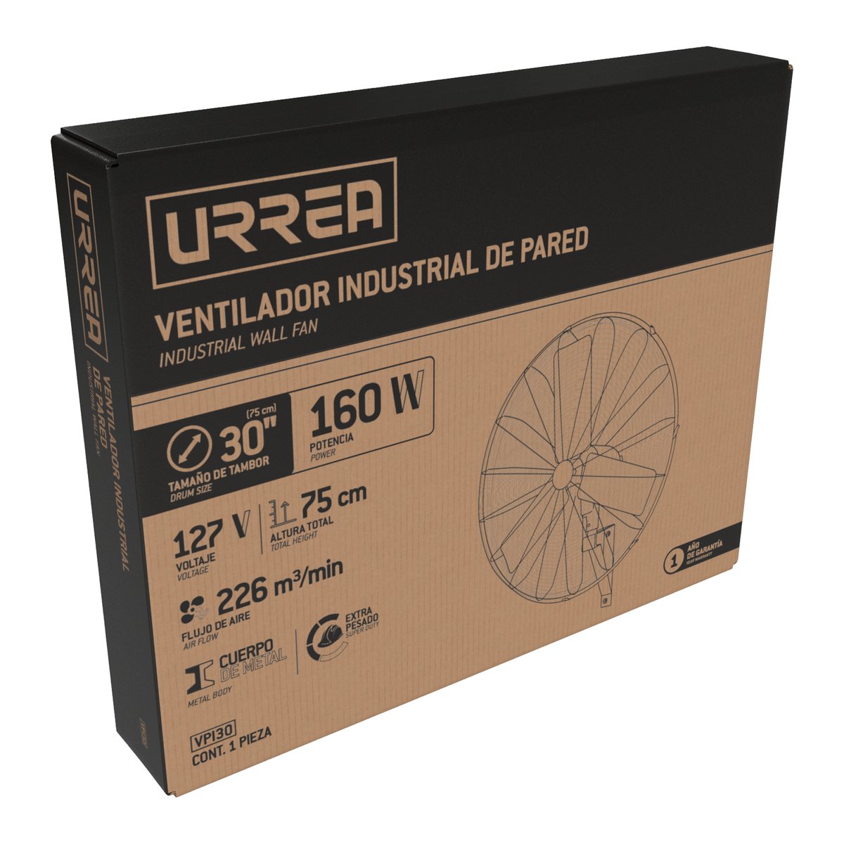 Ventilador de pared industrial 3 velocidades, 30" Urrea - Image 2